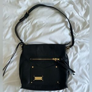 Abercrombie & Fitch Black Leather Bag Pebbled Gold Accents Purse